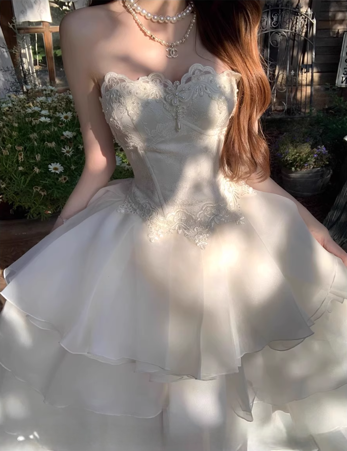 Applique Beading Spaghetti Strap Layered Tulle Hem Princess Dress Coming-of-Age A-line Prom Dress AP0716