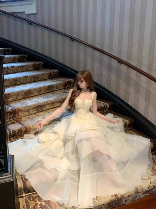 Applique Beading Spaghetti Strap Layered Tulle Hem Princess Dress Coming-of-Age A-line Prom Dress AP0716