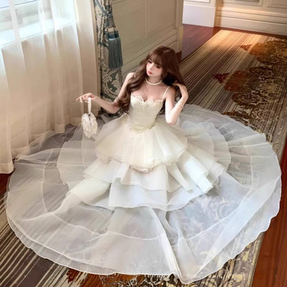 Applique Beading Spaghetti Strap Layered Tulle Hem Princess Dress Coming-of-Age A-line Prom Dress AP0716