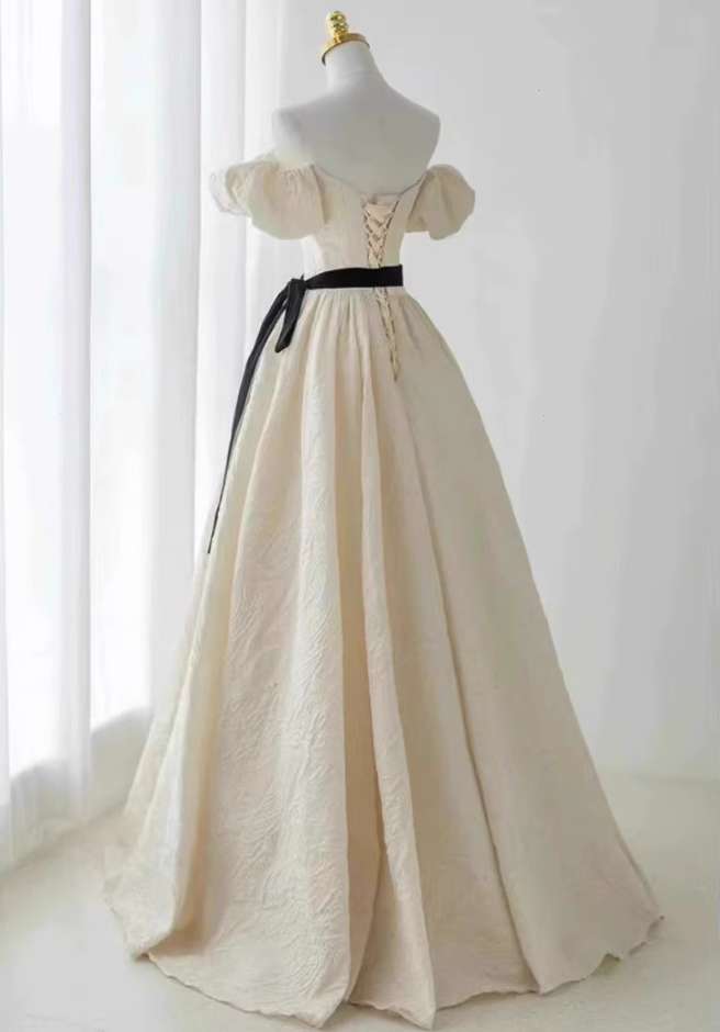 French Elegant Off-Shoulder Luxury Puff Sleeve Coming-of-Age Prom Long Dress AP0720