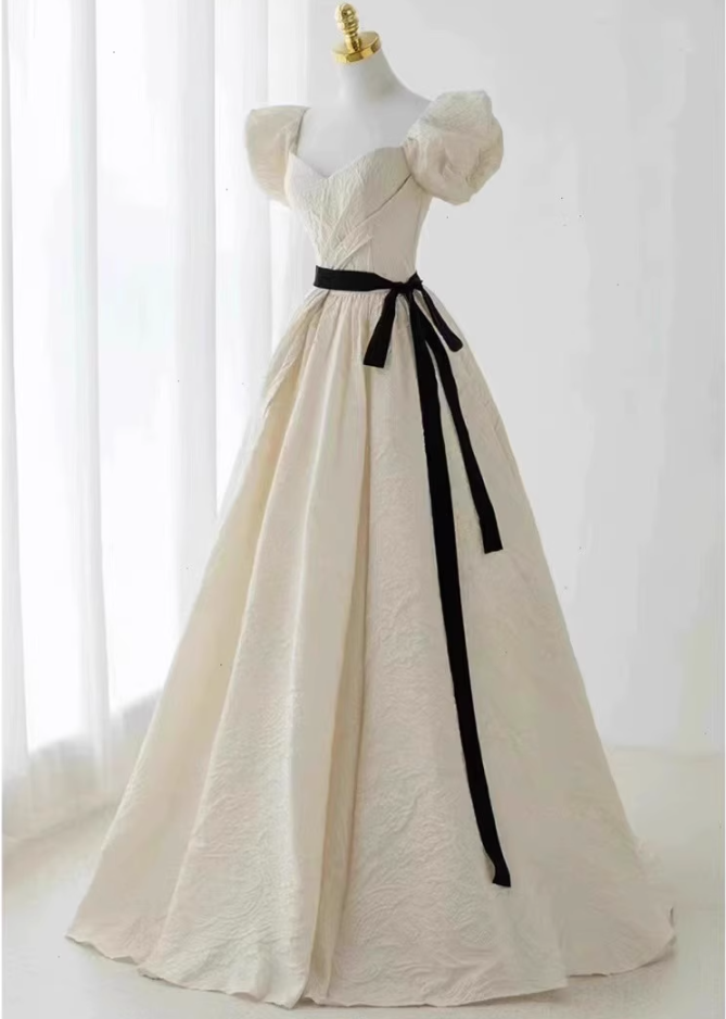 French Elegant Off-Shoulder Luxury Puff Sleeve Coming-of-Age Prom Long Dress AP0720