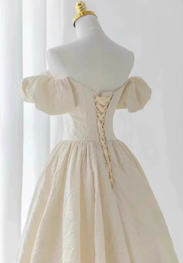 French Elegant Off-Shoulder Luxury Puff Sleeve Coming-of-Age Prom Long Dress AP0720