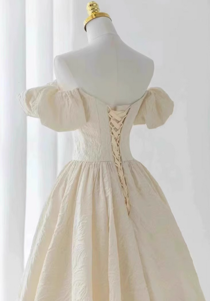 French Elegant Off-Shoulder Luxury Puff Sleeve Coming-of-Age Prom Long Dress AP0720