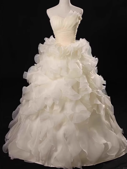 Asymmetrical Neck Tulle Layered Ethereal Maxi Dress Cascade Ruffles Strapless Prom Dress AP0724