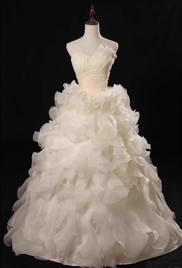 Asymmetrical Neck Tulle Layered Ethereal Maxi Dress Cascade Ruffles Strapless Prom Dress AP0724