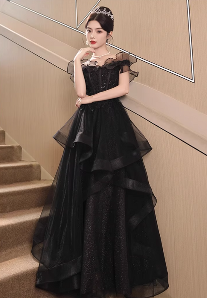 Off-Shoulder Ruffles Strapless Evening Dress Glitter Sequins A-line Prom Dress AP0725