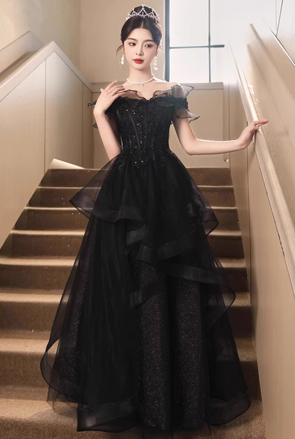 Off-Shoulder Ruffles Strapless Evening Dress Glitter Sequins A-line Prom Dress AP0725