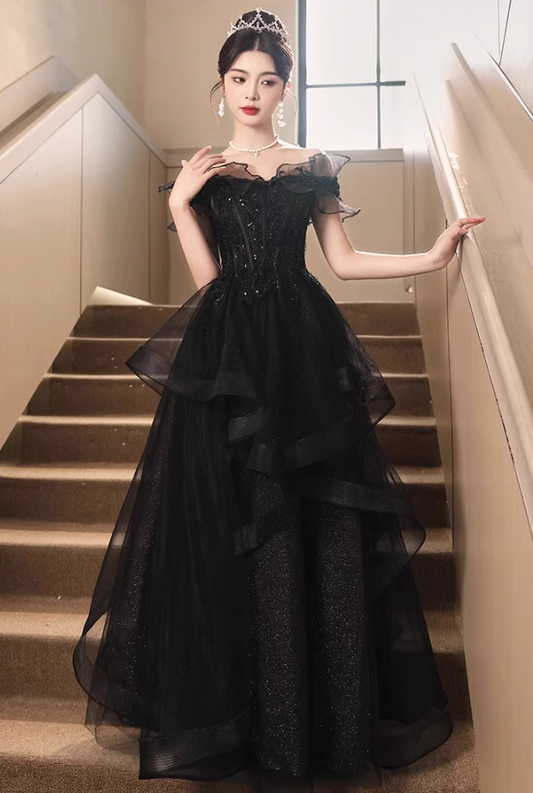 Off-Shoulder Ruffles Strapless Evening Dress Glitter Sequins A-line Prom Dress AP0725