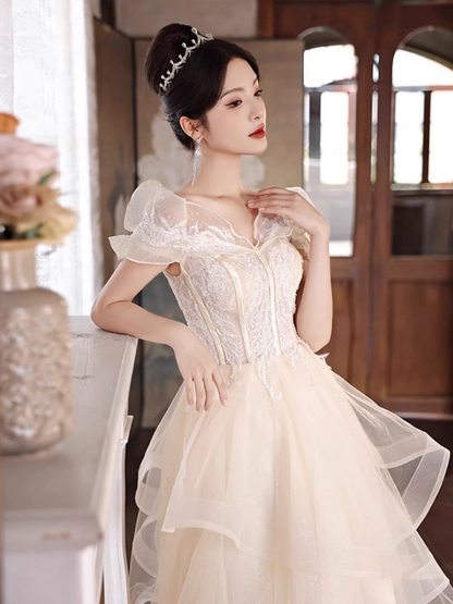 New Arrival Off-Shoulder Ruffles Mesh Trimmed Evening Dress Strapless A-line Prom Dress AP0726