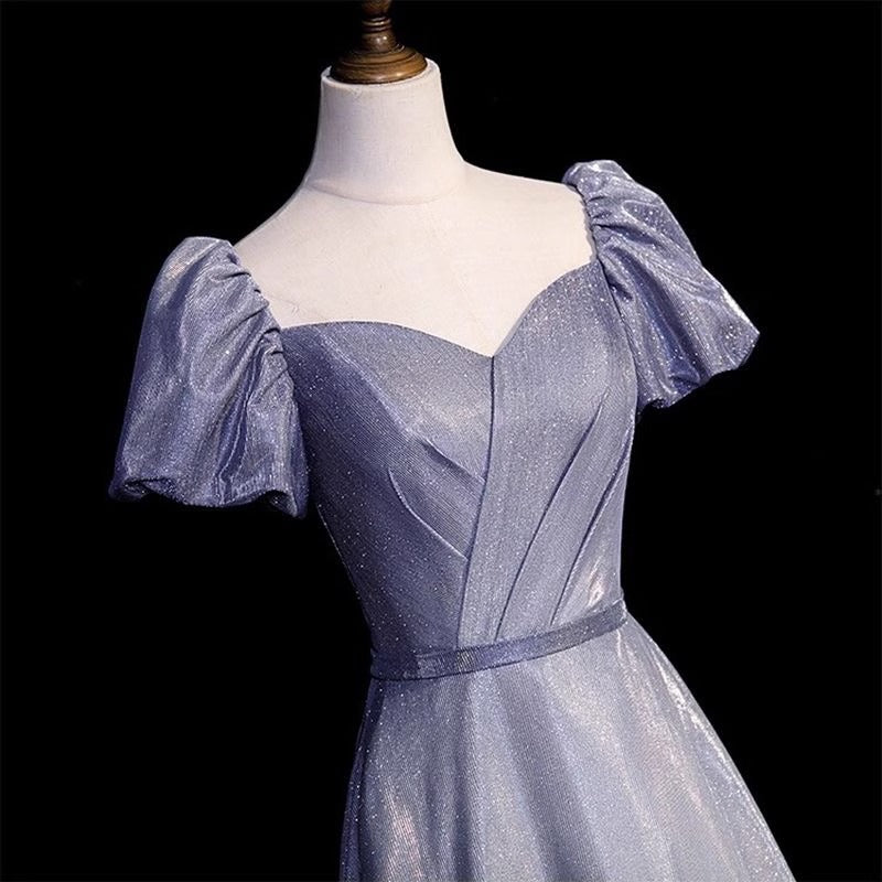 Vintage Gradient Pale Purple Lustrous Fabric Maxi Dress Puff Sleeve Feast Prom Long Dress AP0735