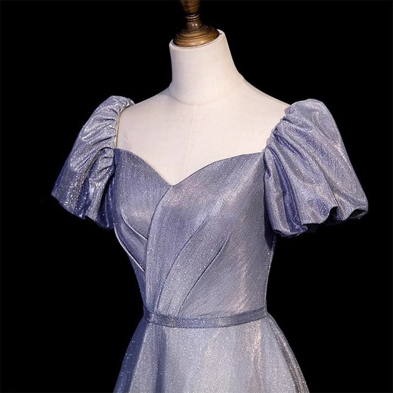 Vintage Gradient Pale Purple Lustrous Fabric Maxi Dress Puff Sleeve Feast Prom Long Dress AP0735
