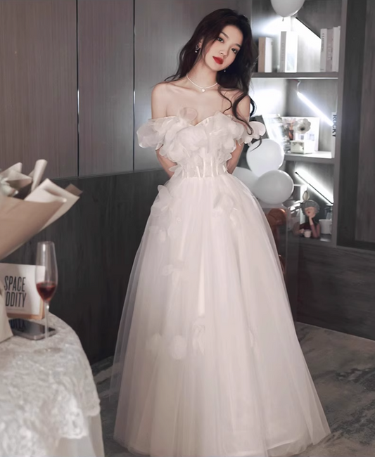 Gorgeous Off-Shoulder 3D Petal Details Evening Dress Strapless Ruffles Layered Hem Prom Dress AP0738