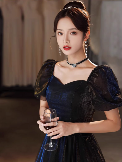 Glamorous shimmering Metallic Vibe Maxi Dress Puff Sleeve Ribbon tied Bow Prom Long Dress AP0740