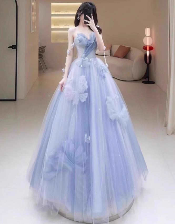 Dreamy Beading Cinched-Waist Maxi Dress Applique Strapless Tulle Layered Prom Dress AP0741