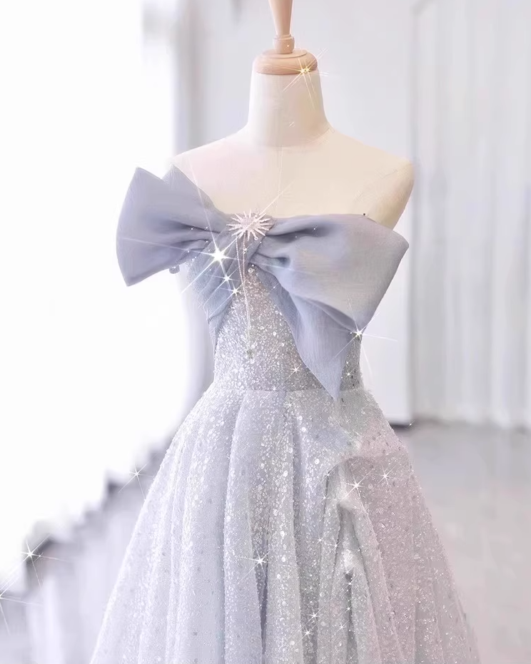 Chic Beading Bow-Knot Strapless Maxi Dress Cinched-Waist Sparkling Sequins Prom Dress AP0744