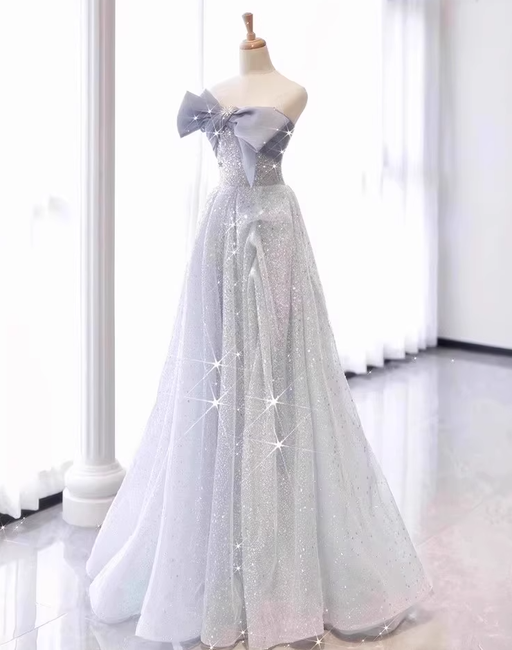 Chic Beading Bow-Knot Strapless Maxi Dress Cinched-Waist Sparkling Sequins Prom Dress AP0744