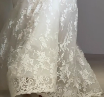 Charming French Off-Shoulder Engagement Dress Textured Tulle Layered Sheer Wedding Dress AP0760