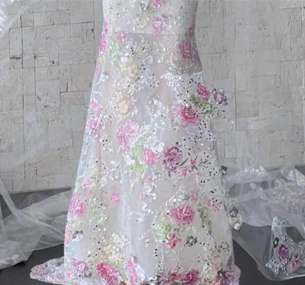 Exquisite Beading Embroidered Tulle Layered Feast Gown Textured Floral Strapless Prom Dress AP0763