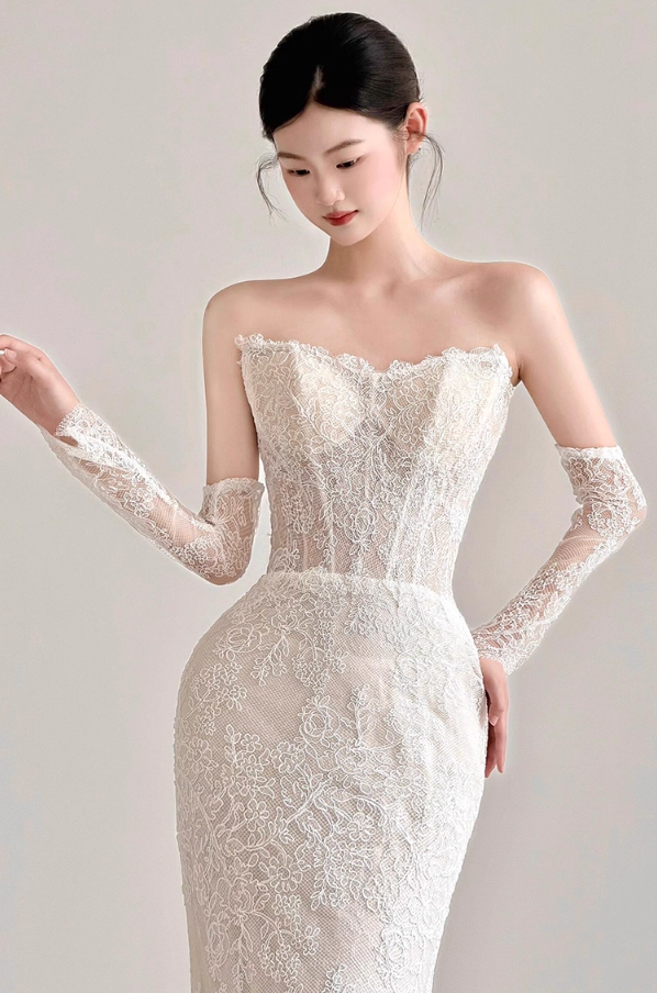 Elegant Textured Floral Material Mermaid Dress Simple Embellishment Breathable Wedding Dress AP0765