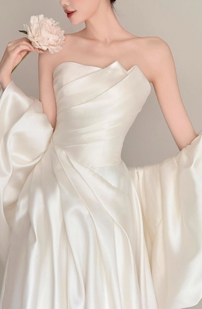 Vintage Satin Fabric Soft Material Maxi Dress Simple Embellishment Lustrous Wedding Dress AP0766