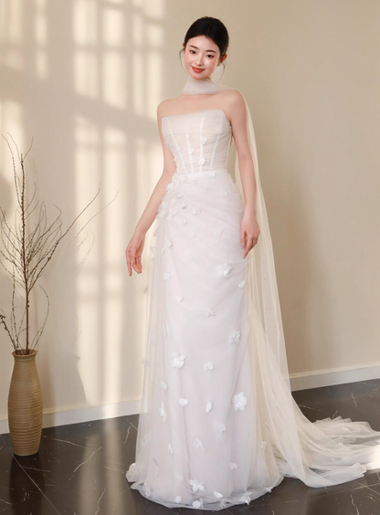 Vogue Tulle Layered 3D Petal Strapless Feast Dress Elegant Cinched-Waist Prom Dress AP0773