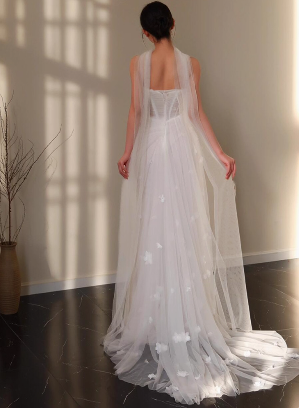 Vogue Tulle Layered 3D Petal Strapless Feast Dress Elegant Cinched-Waist Prom Dress AP0773