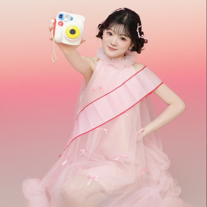 Cute Pink Ruffles Hem Feast Birthday Gown Dress Loose Style Halter Homecoming Dress AP0785