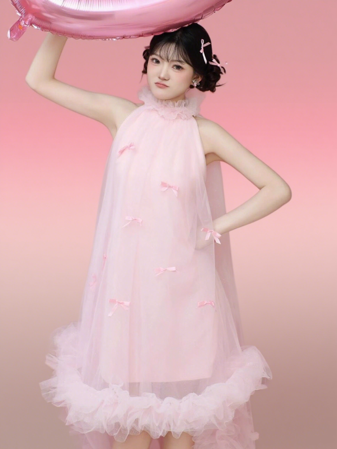 Cute Pink Ruffles Hem Feast Birthday Gown Dress Loose Style Halter Homecoming Dress AP0785