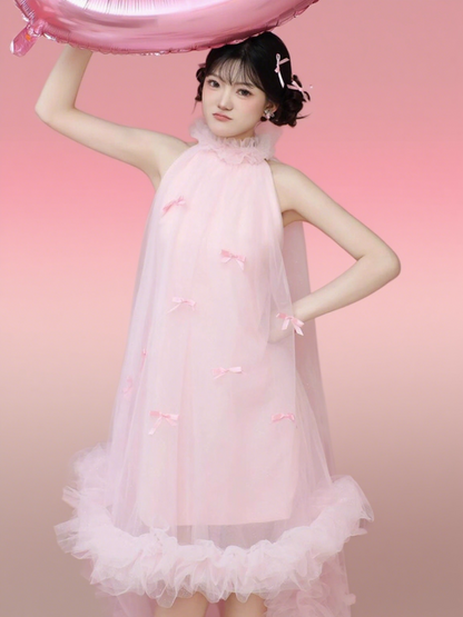 Cute Pink Ruffles Hem Feast Birthday Gown Dress Loose Style Halter Homecoming Dress AP0785