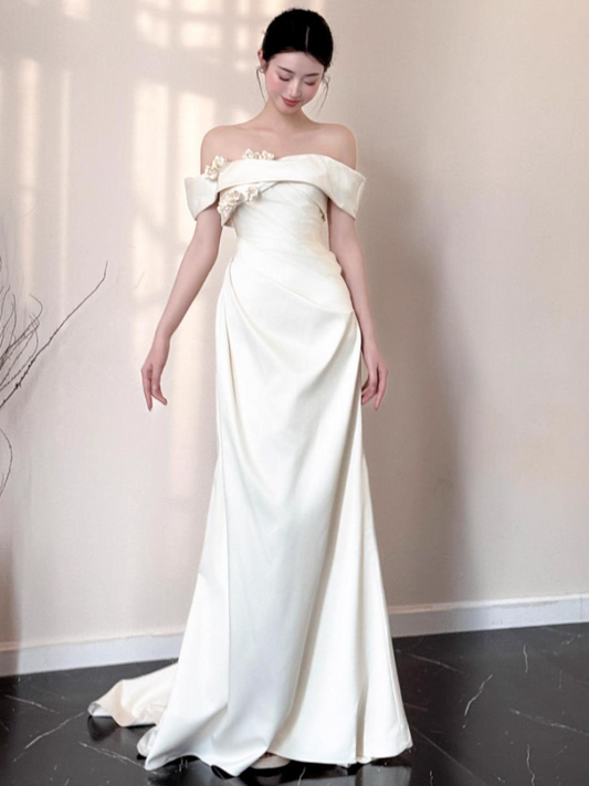 Vintage Off-Shoulder Stereo Floral Maxi Dress Classical Soft Fabric Flattering Prom Dress AP0794