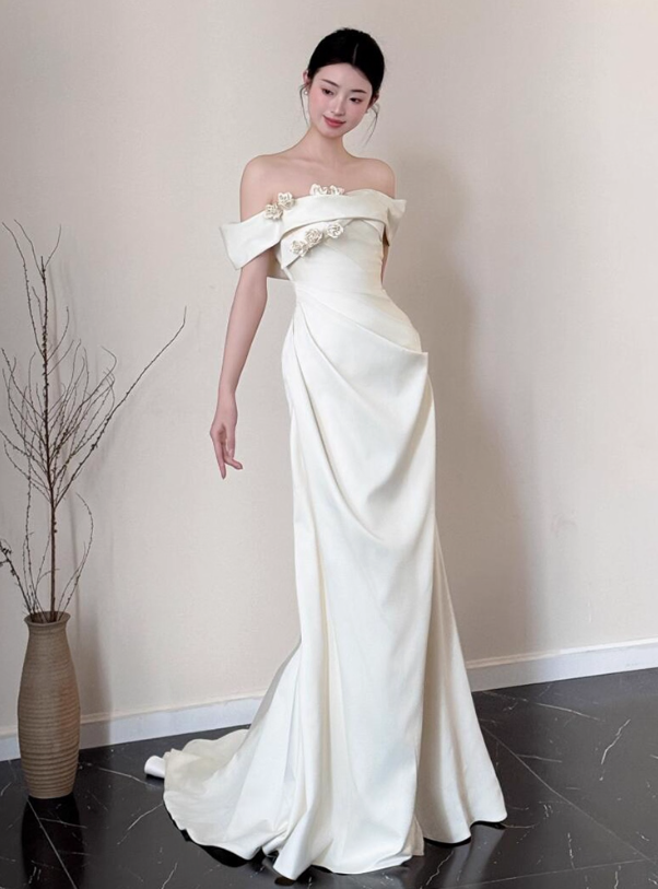 Vintage Off-Shoulder Stereo Floral Maxi Dress Classical Soft Fabric Flattering Prom Dress AP0794