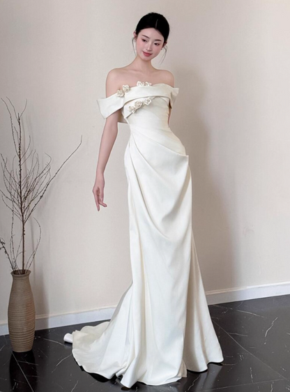 Vintage Off-Shoulder Stereo Floral Maxi Dress Classical Soft Fabric Flattering Prom Dress AP0794