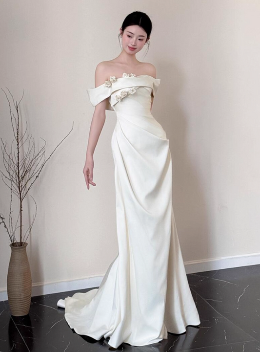 Vintage Off-Shoulder Stereo Floral Maxi Dress Classical Soft Fabric Flattering Prom Dress AP0794