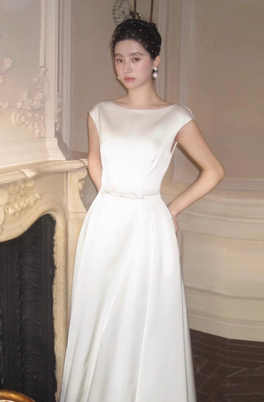 Graceful Portrait Neckline Tie-Back Maxi Dress Soft Fabric Flattering Prom Dress AP0803