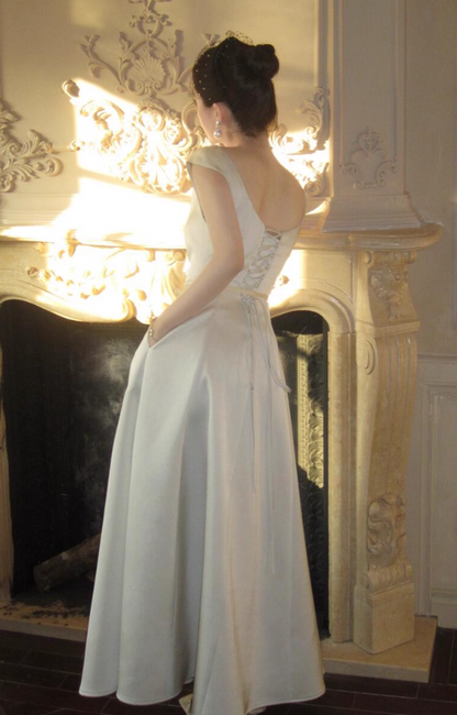 Graceful Portrait Neckline Tie-Back Maxi Dress Soft Fabric Flattering Prom Dress AP0803