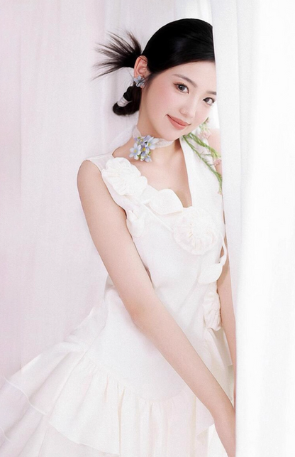 Retro Sleeveless Stereo Floral Maxi Dress Soft Fabric Ruffles Flowy Hem Prom Dress AP0804