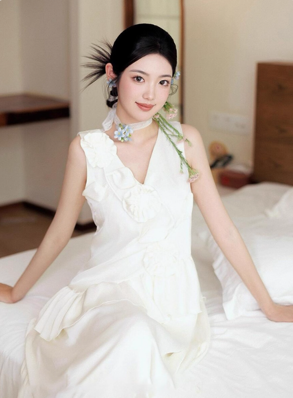 Retro Sleeveless Stereo Floral Maxi Dress Soft Fabric Ruffles Flowy Hem Prom Dress AP0804