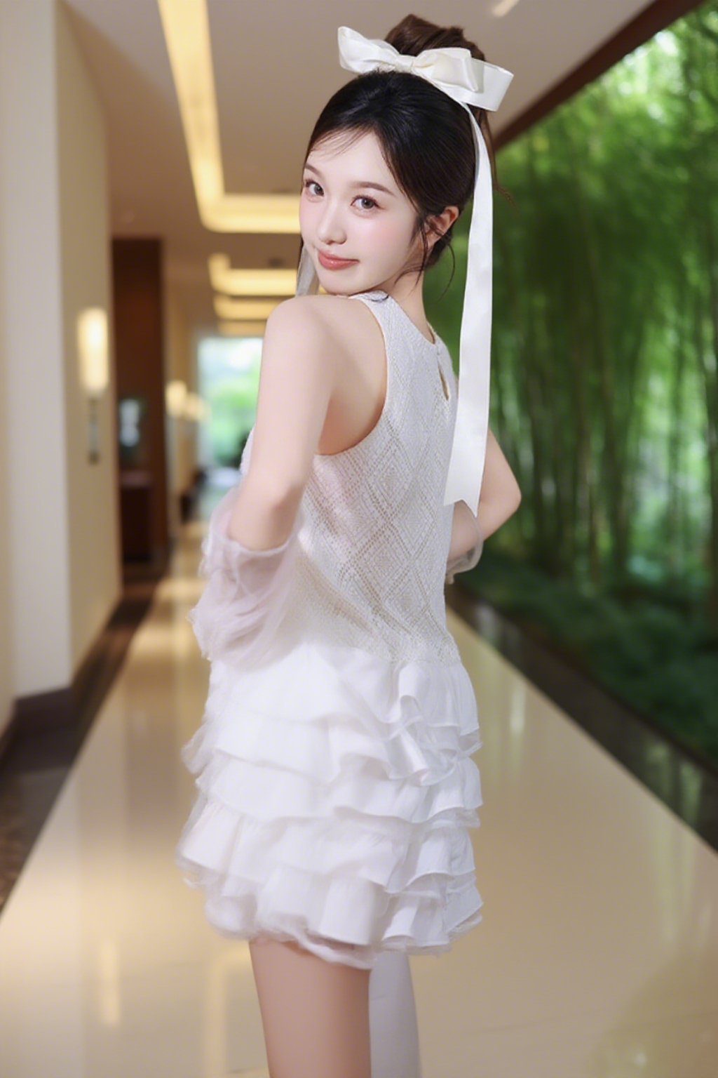 Luxurious White Sleeveless Tulle Short Ball Gown Textured Fabric Tiered Ruffle Homecoming Dress AP0809