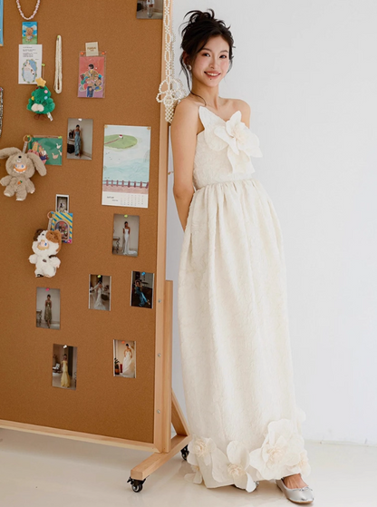 Retro Big Stereo Flowers Strapless Bridal Dress Minimalist Textured Fabric Wedding Dress AP0819