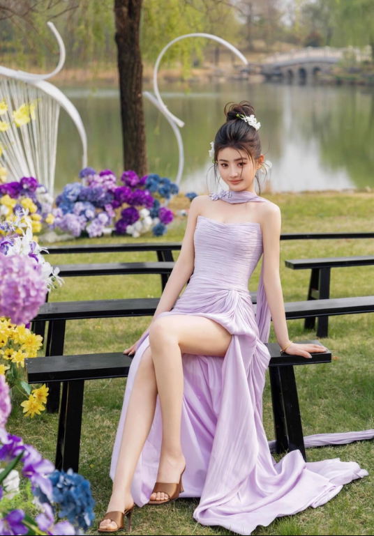 Charming Purple Soft Fabric High-Slit Maxi Dress With Train Draped Sheath Prom Dress AP0821