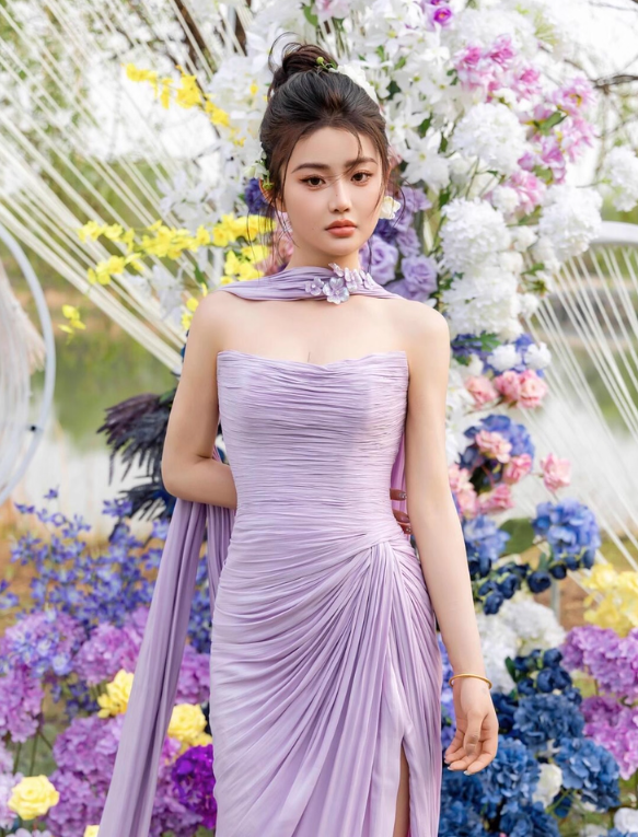 Charming Purple Soft Fabric High-Slit Maxi Dress With Train Draped Sheath Prom Dress AP0821