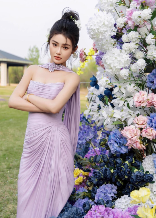 Charming Purple Soft Fabric High-Slit Maxi Dress With Train Draped Sheath Prom Dress AP0821