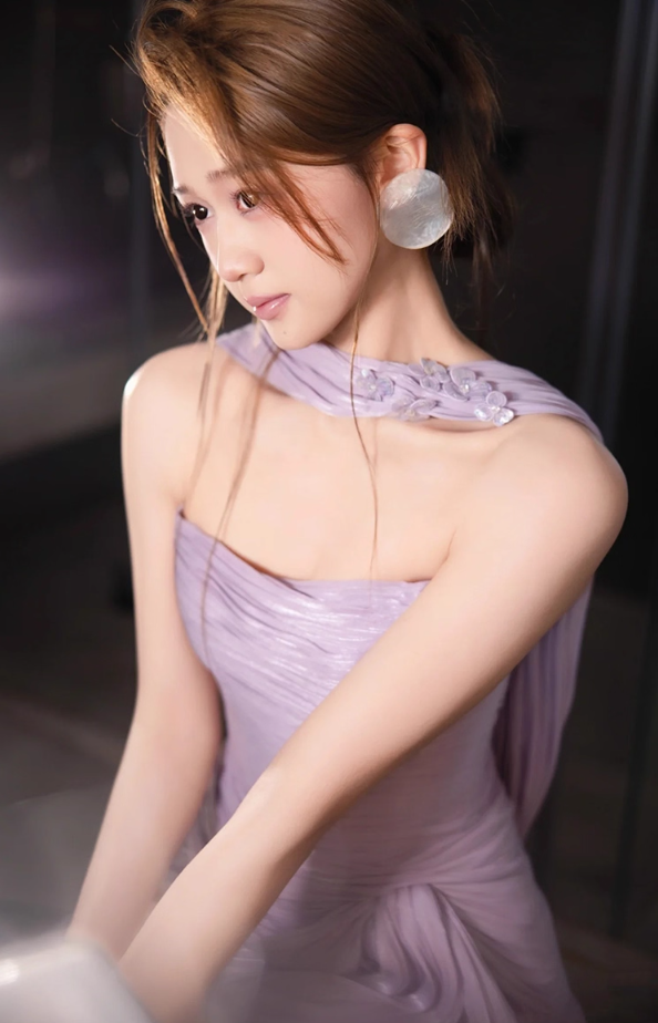 Charming Purple Soft Fabric High-Slit Maxi Dress With Train Draped Sheath Prom Dress AP0821