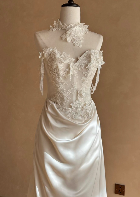 Exquisite Applique Off-Shoulder Evening Dress Satin Fabric Beading Sheath Prom Dress AP0827