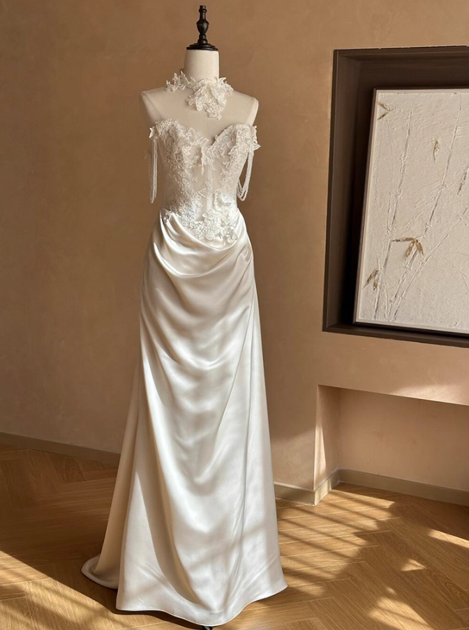 Exquisite Applique Off-Shoulder Evening Dress Satin Fabric Beading Sheath Prom Dress AP0827