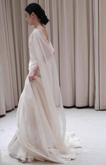 Graceful Asymmetrical One-Shoulder Tulle Layered White Evening Dress Draped Bodice Prom Dress AP0828