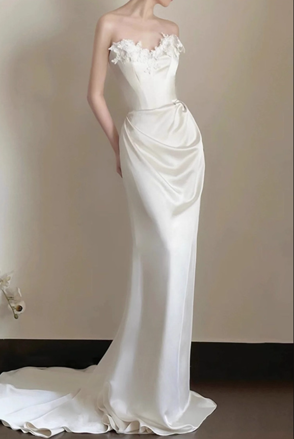Elegant Smooth Fabric Applique Detail Evening Mermaid Off-Shoulder Minimalism Prom Dress AP0839