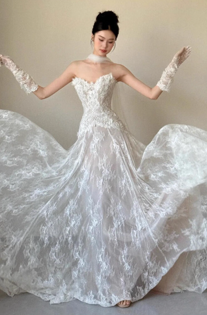 Dreamy French Style Flowy Engagement Dress Tulle Layered Cinched-Waist Wedding Dress AP0850