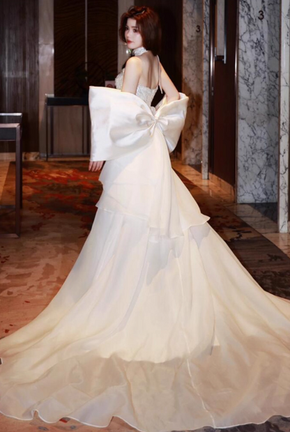 Timeless Applique Bodice Strapless Maxi Dress Asymmetric Hem Backless Bow-Knot Prom Dress AP0857