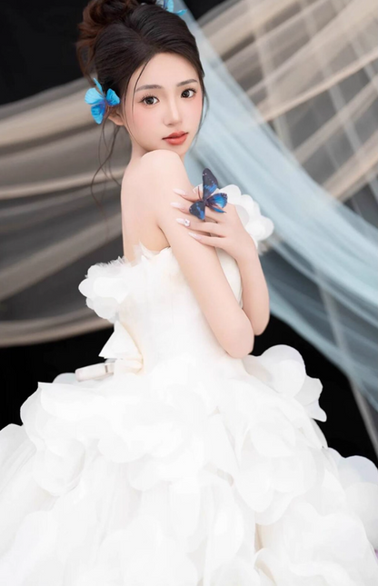 Dreamy White Strapless Floral Accent Mini Ball Gown Romantic Cloud Bubble Homecoming Dress AP0877